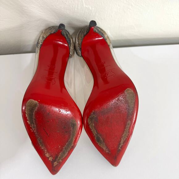 Christian Louboutin Debout Glitter PVC Stiletto Pointed Toe Heels Size 35.5 - Picture 7 of 10